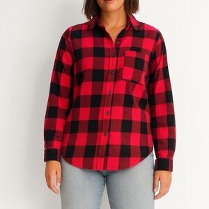 Style & Co Red and Black Plaid Women’s Flannel Shirt